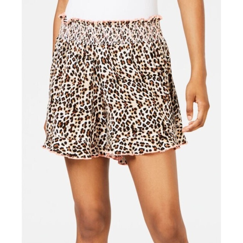 Miken Smocked Cover-up‎ Leopard Shorts Small NWT